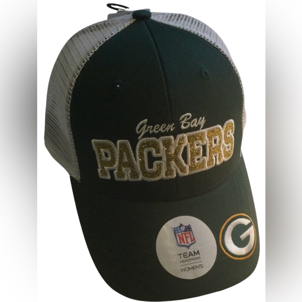 Green Bay Packers NFL Hat Cap NWT Sparkle Women’s Adjustable Mesh Back O…